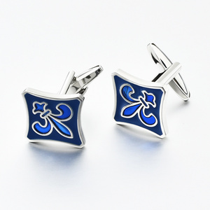 Fashion Men Jewelry Gift Square Cufflinks  Shirt Brand Cuff Buttons Blue Enamel Cuff links