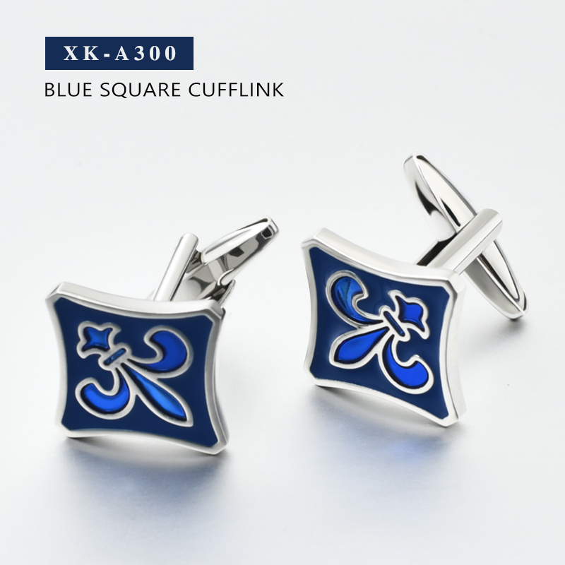 Fashion Men Jewelry Gift Square Cufflinks  Shirt Brand Cuff Buttons Blue Enamel Cuff links