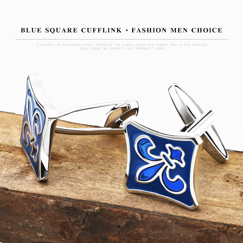 Fashion Men Jewelry Gift Square Cufflinks  Shirt Brand Cuff Buttons Blue Enamel Cuff links