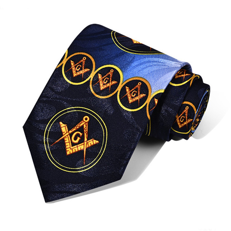 Wholesale High Quality Formal Colorful Printed Necktie Customized Logo Masonic Tie