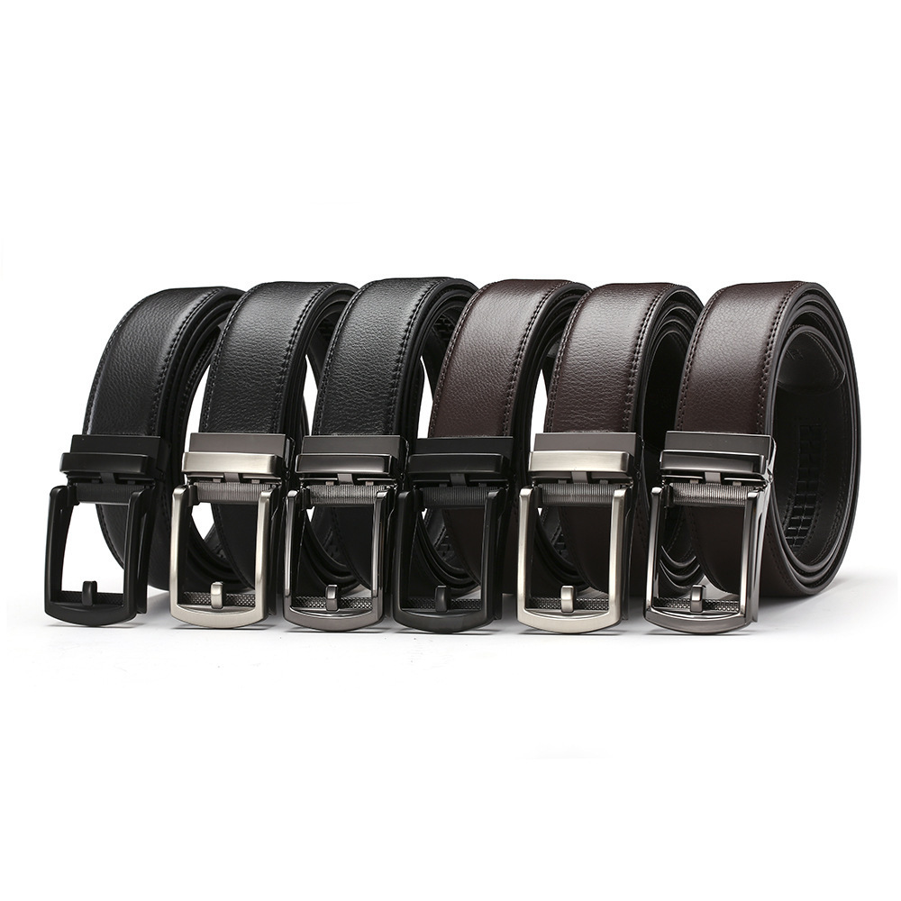 3.1CM Fashion New Wholesale Men's Pure Black Belt Leather Automatic Buckle