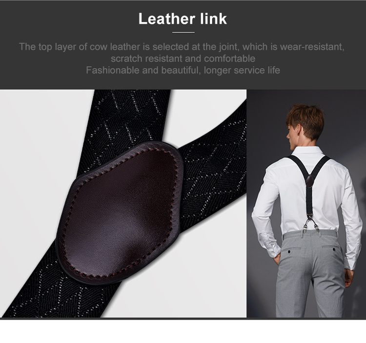 Fashion Suspender 6 Clips Braces Casual Leather Men Elastic Trouser Strap  4 clip Suspenders for Men