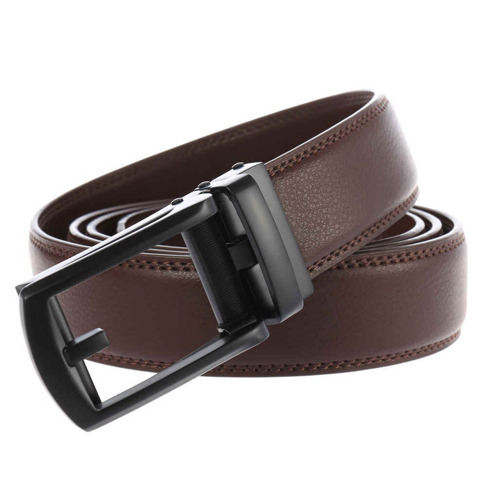 3.1CM Fashion New Wholesale Men's Pure Black Belt Leather Automatic Buckle