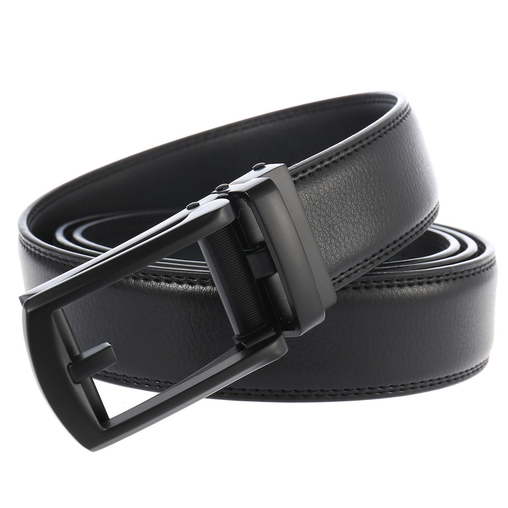 3.1CM Fashion New Wholesale Men's Pure Black Belt Leather Automatic Buckle