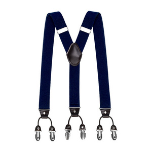 Fashion Suspender 6 Clips Braces Casual Leather Men Elastic Trouser Strap  4 clip Suspenders for Men