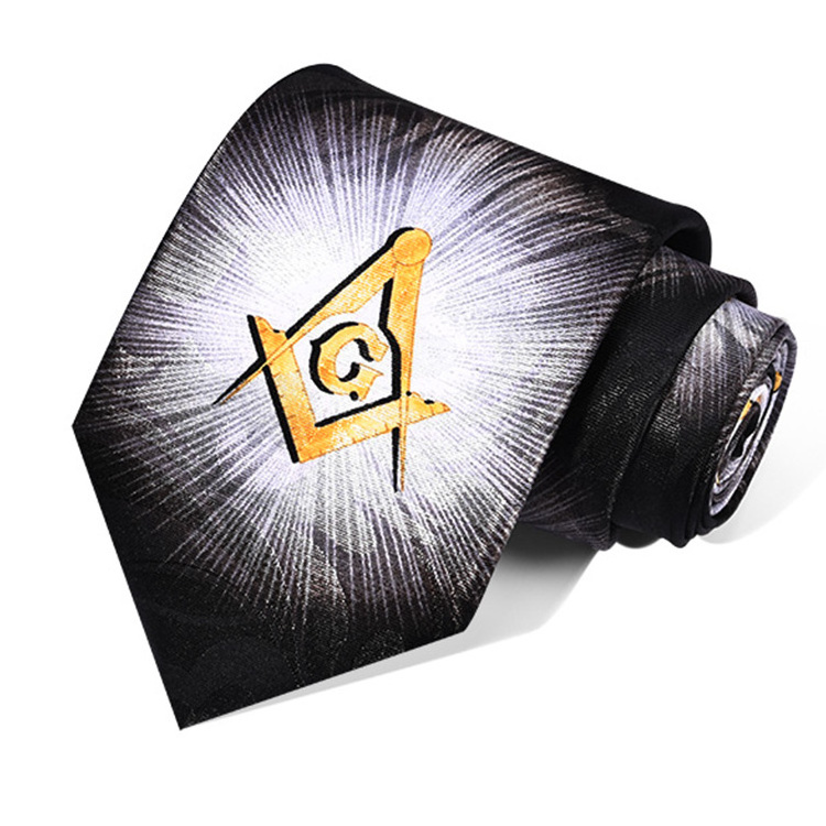 Wholesale High Quality Formal Colorful Printed Necktie Customized Logo Masonic Tie