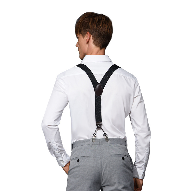 Fashion Suspender 6 Clips Braces Casual Leather Men Elastic Trouser Strap  4 clip Suspenders for Men