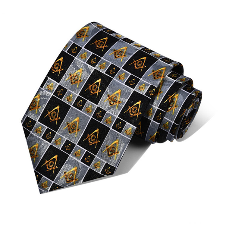 Wholesale High Quality Formal Colorful Printed Necktie Customized Logo Masonic Tie