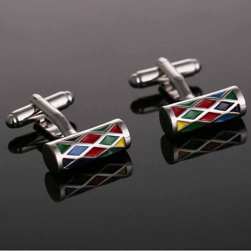 High Quality Cylindrical Enamel Design Mens Wedding Personalised White Shirt Cufflinks with Box