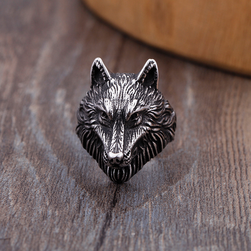 KALEN Anillos Acero Inoxidable Biker Ring Silver Stainless Steel Animal Wolf Rings For Men