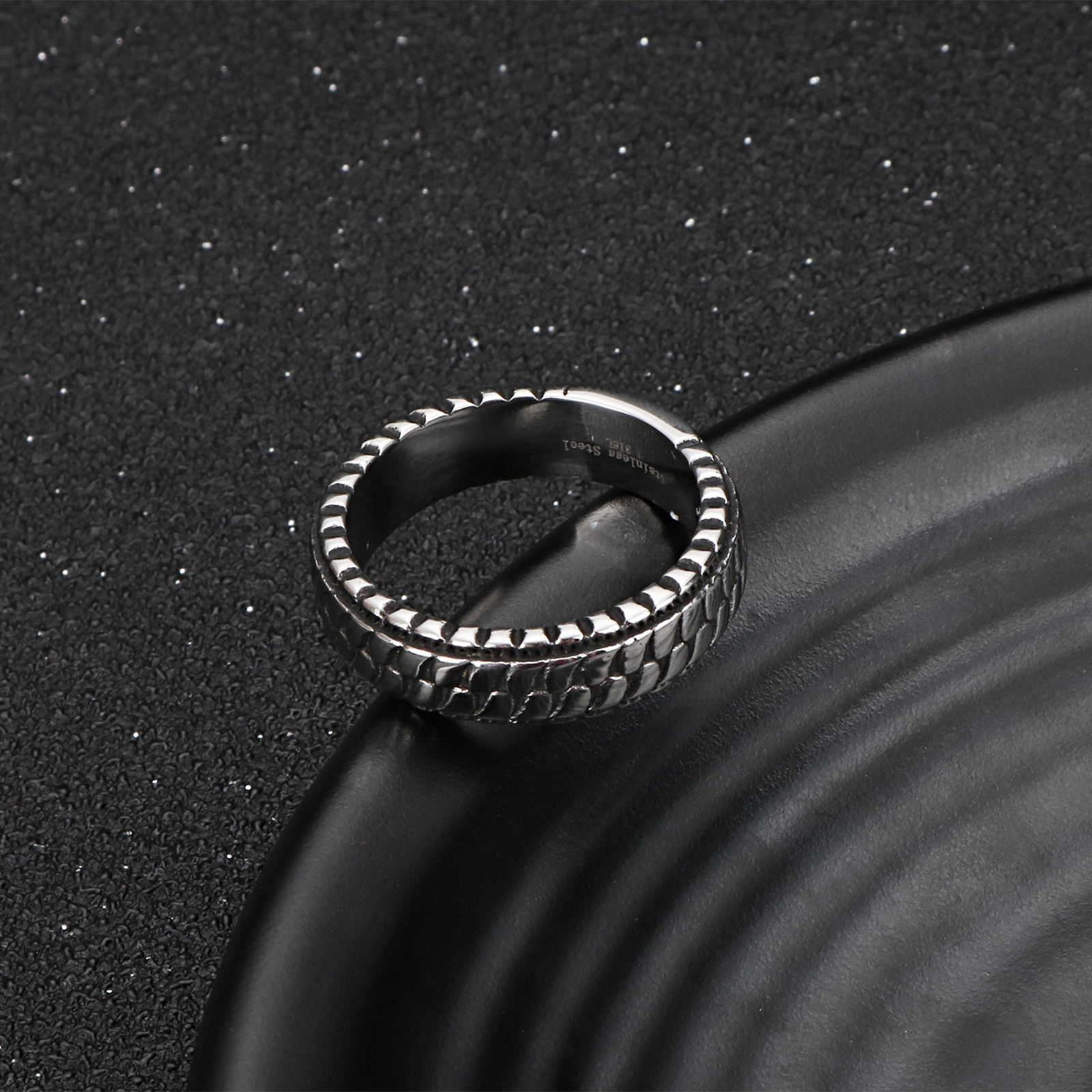 KALEN Hip Hop Fashion Mens Finger Tire Ring Charm Stainless Steel Jewelry Ring For Men