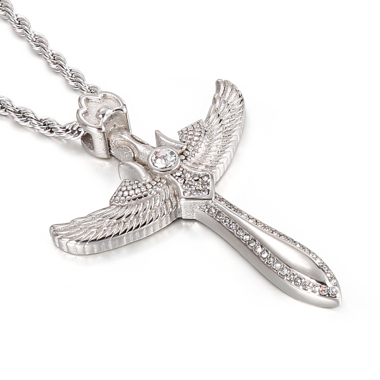 KALEN Fashion Stainless Steel Cross With Wing pendant for men