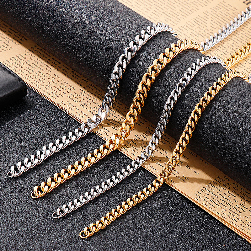 Kalen 6/8mm 18K Stainless Steel Gold Filled Polished Miami Curb Gold Cuban Link Chain Necklace Bracelet for Men