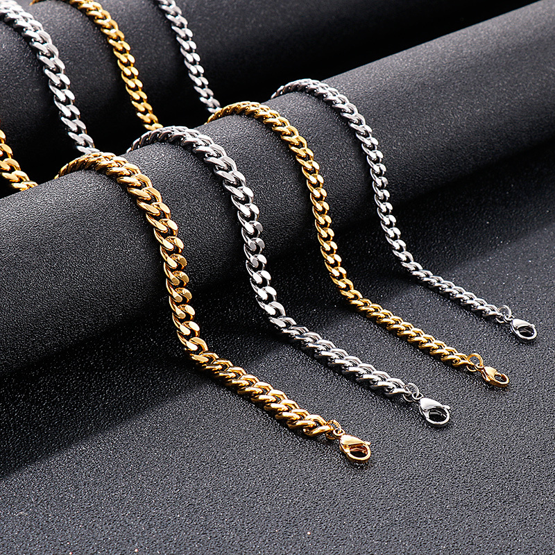 Kalen 6/8mm 18K Stainless Steel Gold Filled Polished Miami Curb Gold Cuban Link Chain Necklace Bracelet for Men