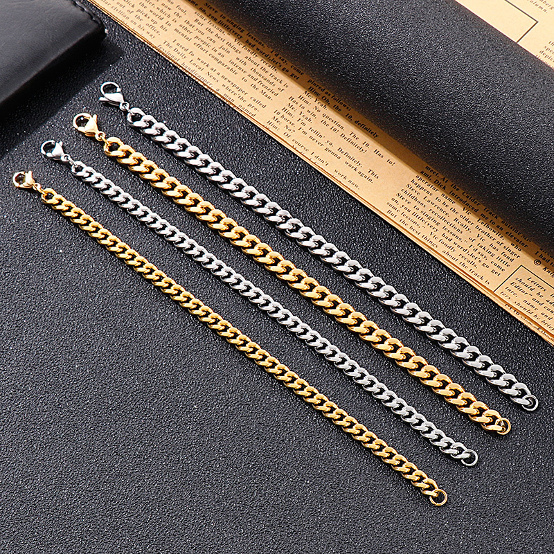 Kalen 6/8mm 18K Stainless Steel Gold Filled Polished Miami Curb Gold Cuban Link Chain Necklace Bracelet for Men