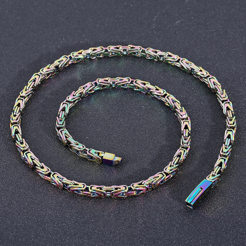 KALEN 650mm Fashion Gold/Silver/Black/Blue/Rainbow Stainless Steel Byzantine Chain Link Necklace