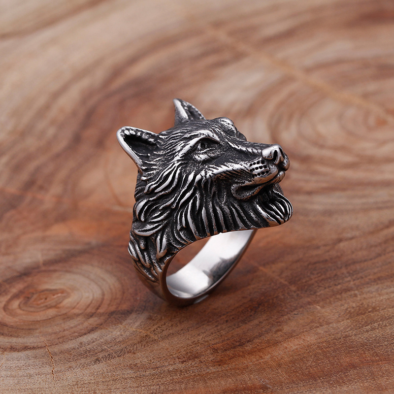 KALEN Anillos Acero Inoxidable Biker Ring Silver Stainless Steel Animal Wolf Rings For Men