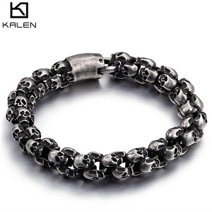 KALEN Wholesale Pulseras Hombre Punk Jewelry Adjustable Mens Skull Chain Stainless Steel Bracelet