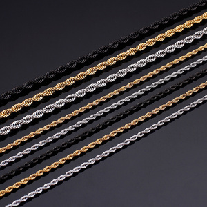 KALEN 2-8mm Silver Gold Black Plated Stainless Steel Twisted Rope Chain Necklace