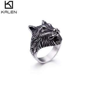 KALEN Anillos Acero Inoxidable Biker Ring Silver Stainless Steel Animal Wolf Rings For Men