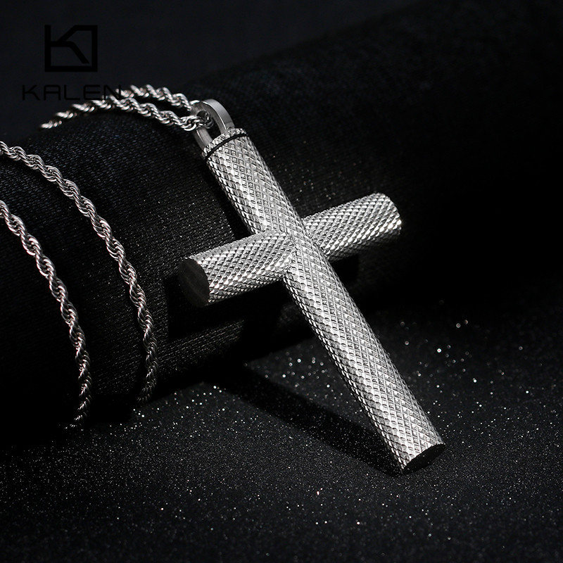 KALEN Stainless Steel Silver Cross Pendant Pendente Necklace For Men