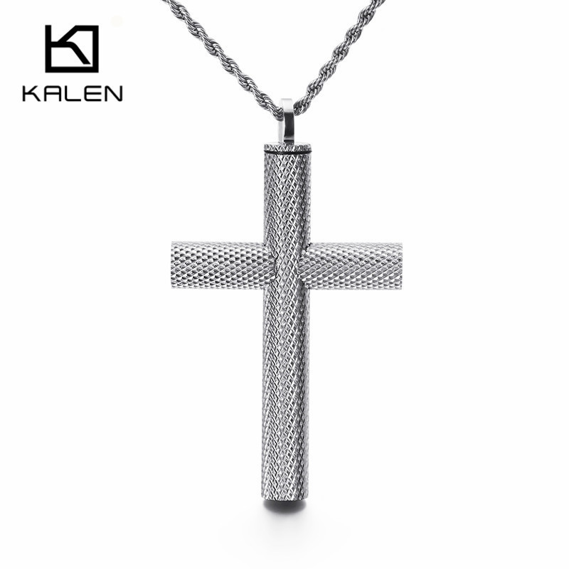 KALEN Stainless Steel Silver Cross Pendant Pendente Necklace For Men