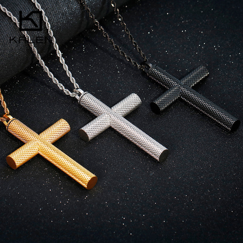 KALEN Stainless Steel Silver Cross Pendant Pendente Necklace For Men