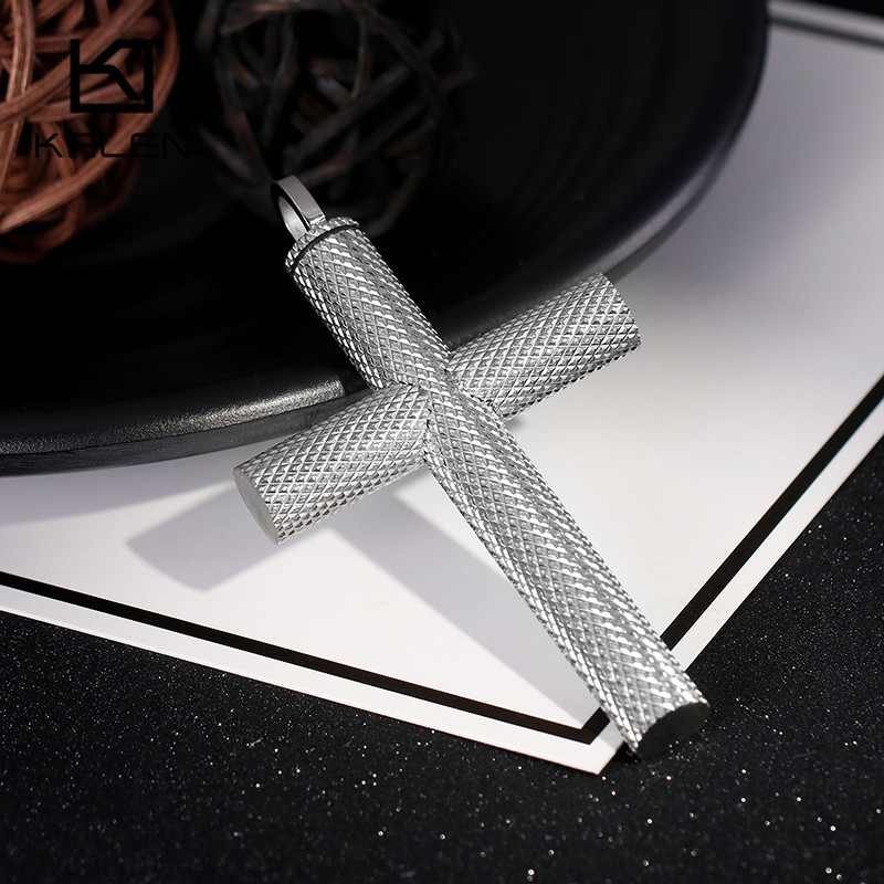 KALEN Stainless Steel Silver Cross Pendant Pendente Necklace For Men