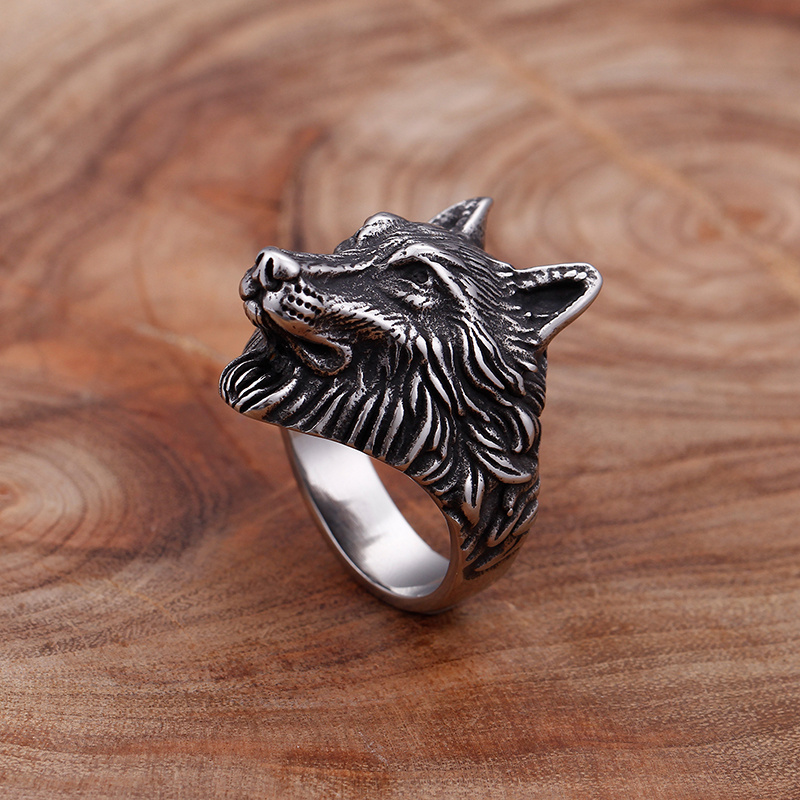 KALEN Anillos Acero Inoxidable Biker Ring Silver Stainless Steel Animal Wolf Rings For Men