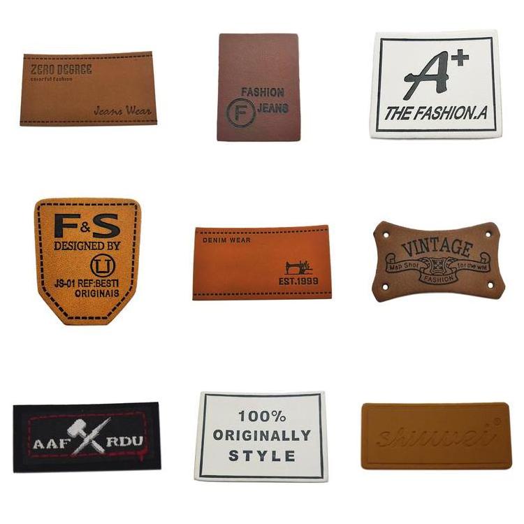 Custom fashion brown pu jeans logo embossed metal  leather label patch for garment