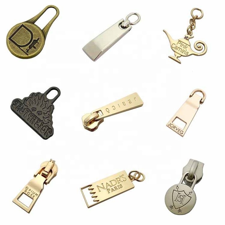 Wholesale round shape making custom logo bag metal zipper slider puller for purse / clothes