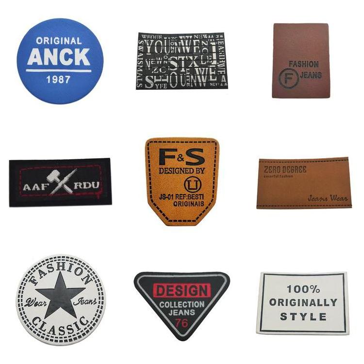 Custom fashion brown pu jeans logo embossed metal  leather label patch for garment