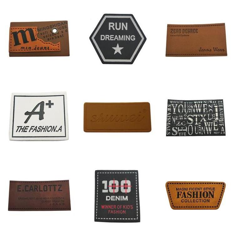 Custom fashion brown pu jeans logo embossed metal  leather label patch for garment