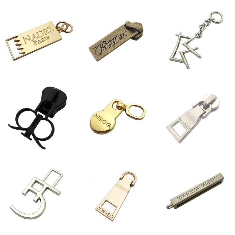 Wholesale round shape making custom logo bag metal zipper slider puller for purse / clothes