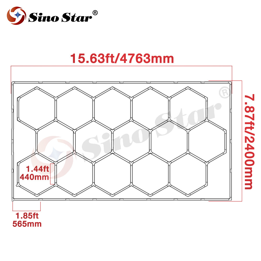 Sino Star SS321 2.4M*4.76M Honeycomb Lamp Car Detailing Workshop Hex Hexagon garage Ceiling led light for workshop