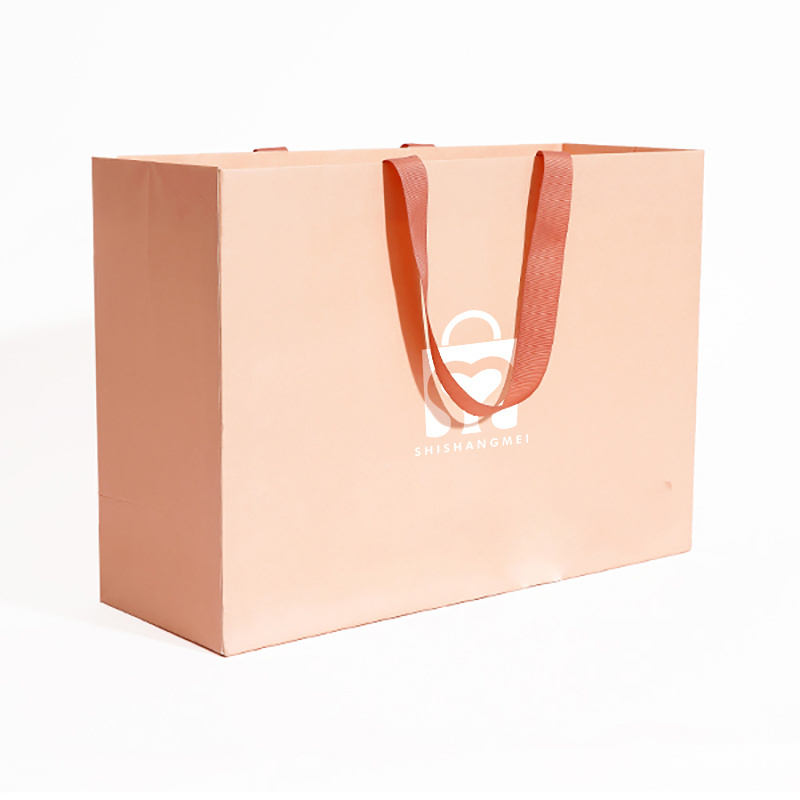 Modern Luxury Boutique Shopping Bags Colourful Paper Carry Bags Rose Gold Foldable Offset Printing Drawstring Art Paper Accept