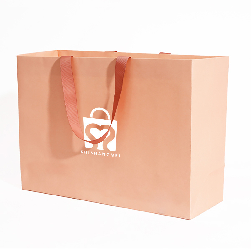 Modern Luxury Boutique Shopping Bags Colourful Paper Carry Bags Rose Gold Foldable Offset Printing Drawstring Art Paper Accept