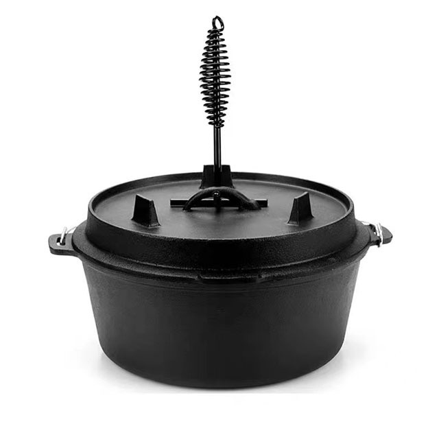 Deep Round Cast Iron Dutch Oven outdoor Camping Cookware with lid