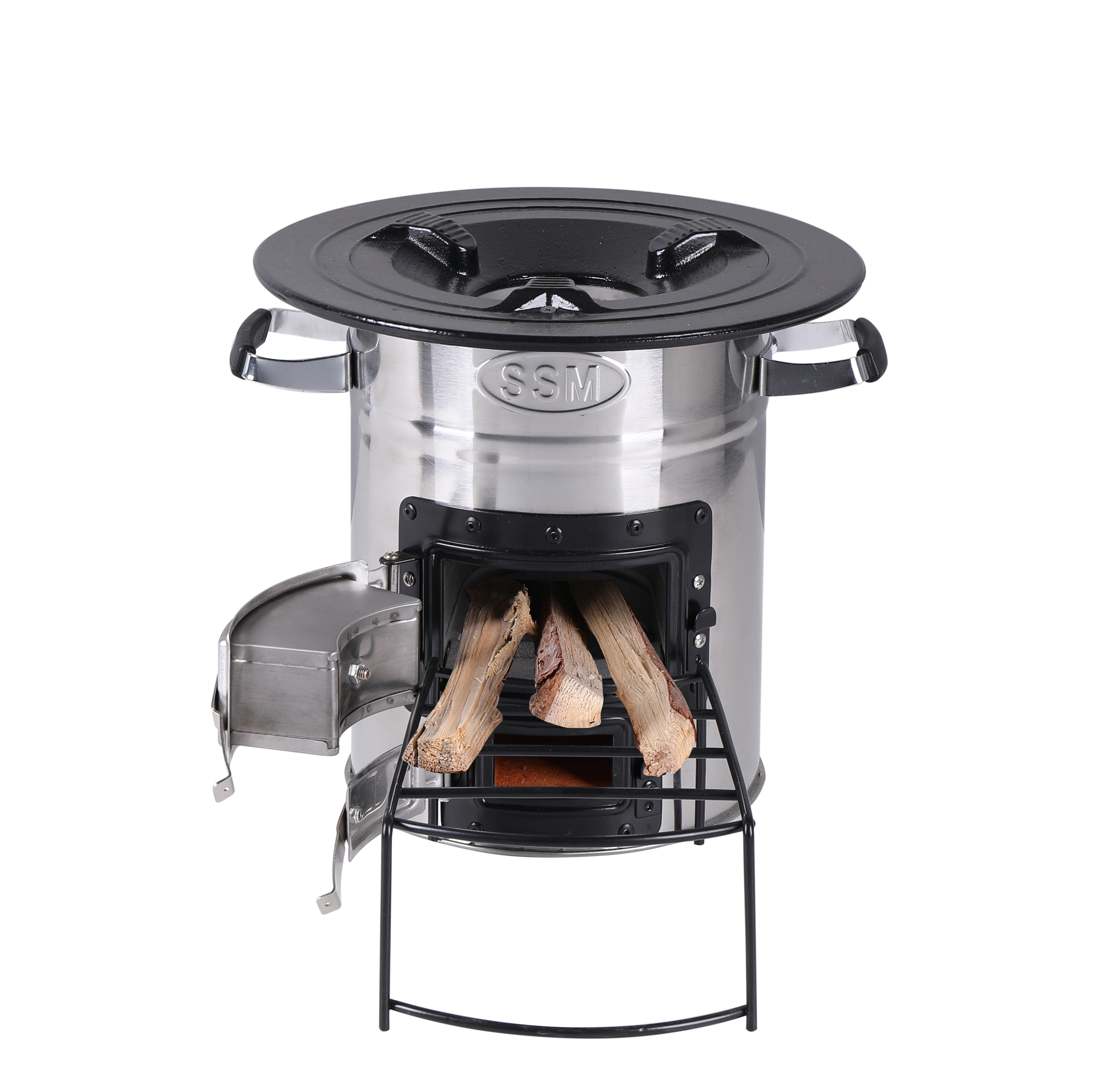 Portable two doors wood stove for outdoor cooking camping BBQ