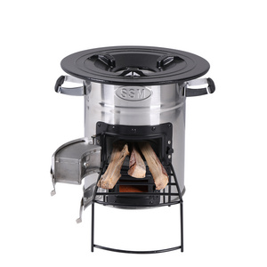 Portable two doors wood stove for outdoor cooking camping BBQ