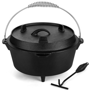 Deep Round Cast Iron Dutch Oven outdoor Camping Cookware with lid