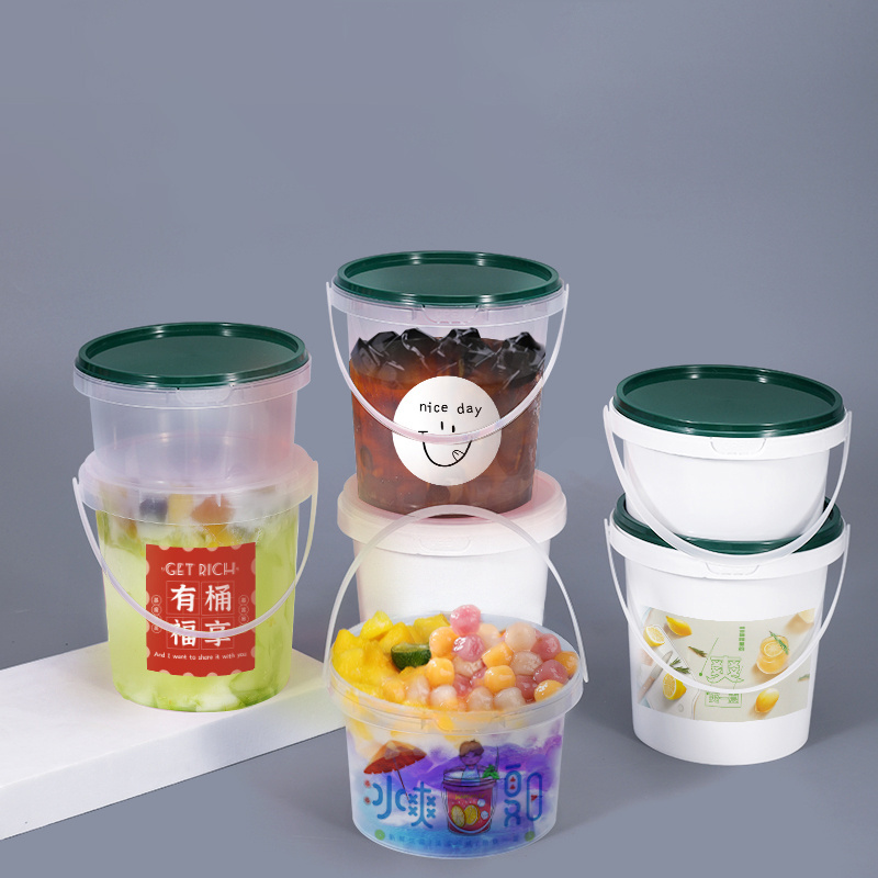 Wholesale 500ml PP Clear White Food Take Out Package Ice Cream Cookies Small Plastic Bucket With Handle Lid