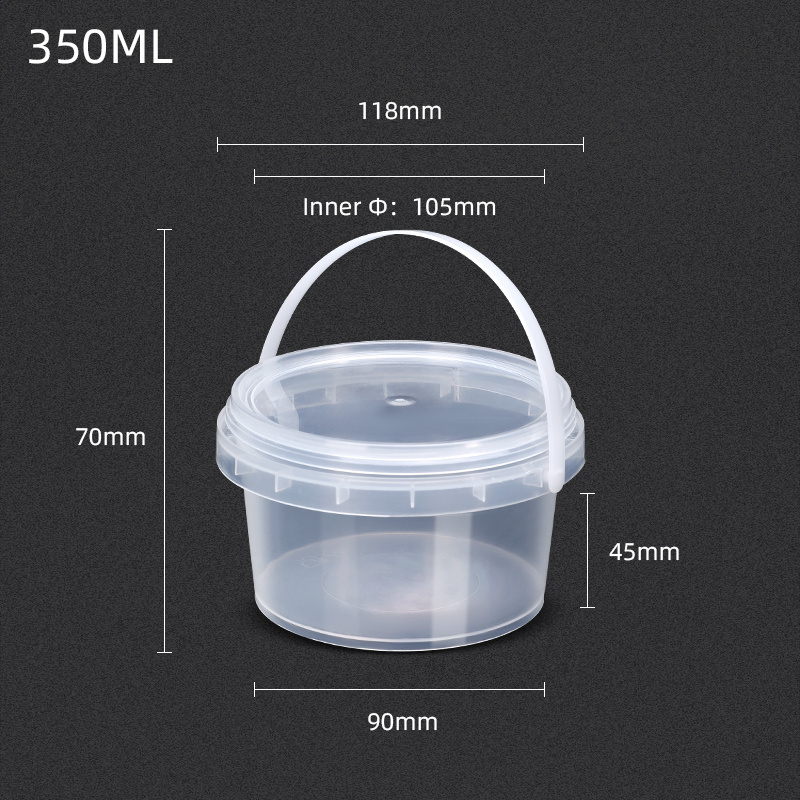 Wholesale 350ML Food Grade Clear Plastic Round Custom Printed Candy Popcorn Cookie Bucket With Lid And Handle