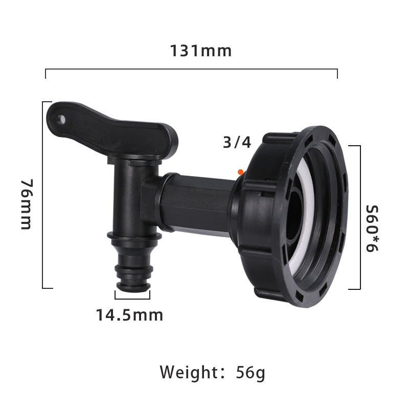 1/2 inch S60x6 Thread Plastic IBC Tank Tap 15mm Adapter Garden hose Connection With Switch Valve Water tank fittings