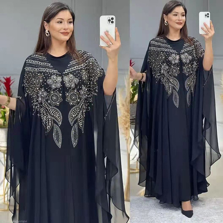 2 PCS Set Plus Size African Party Dresses for Women Chiffon abaya  for muslim women