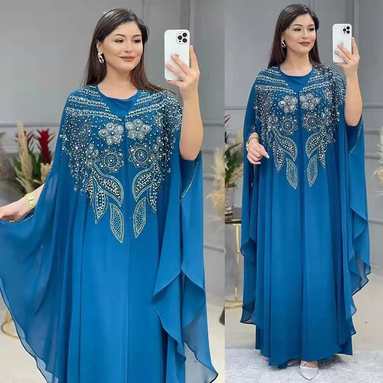 2 PCS Set Plus Size African Party Dresses for Women Chiffon abaya  for muslim women