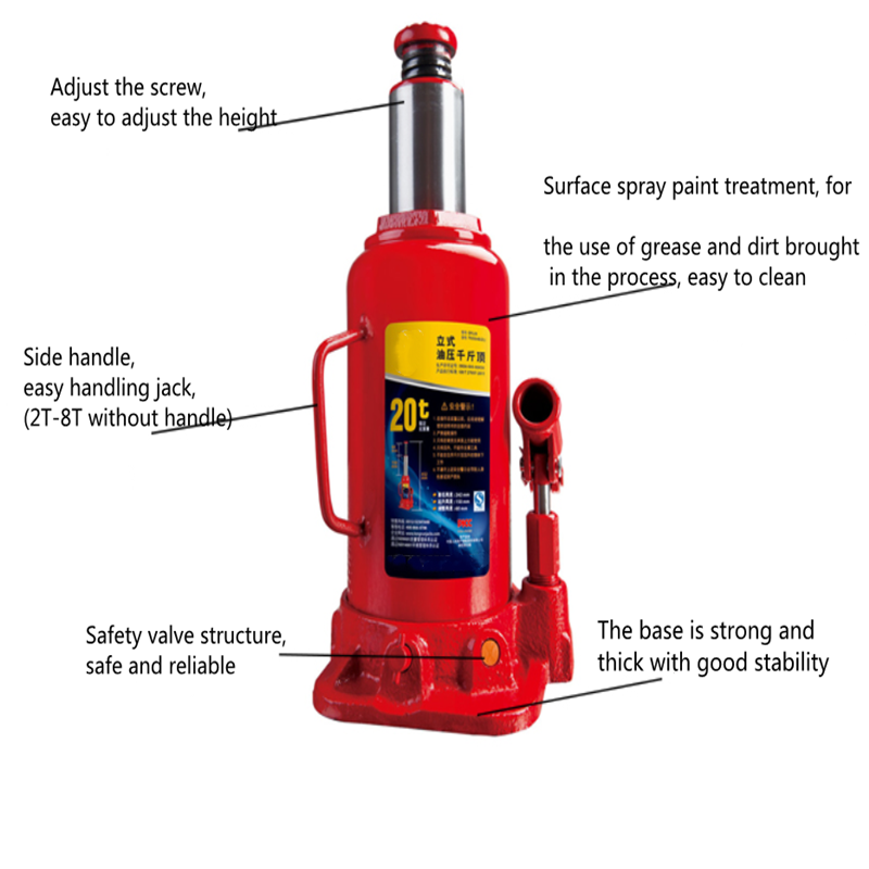 high efficiency safe hydraulic bottle jack with pressure gauge