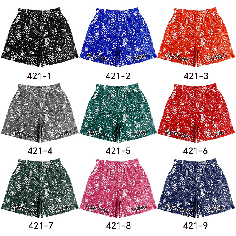 Wholesale Customised LOGO High Quality Summer Pocket Print Casual Paisley Pattern gym wear men 5 inch designer Men's Mesh Shorts