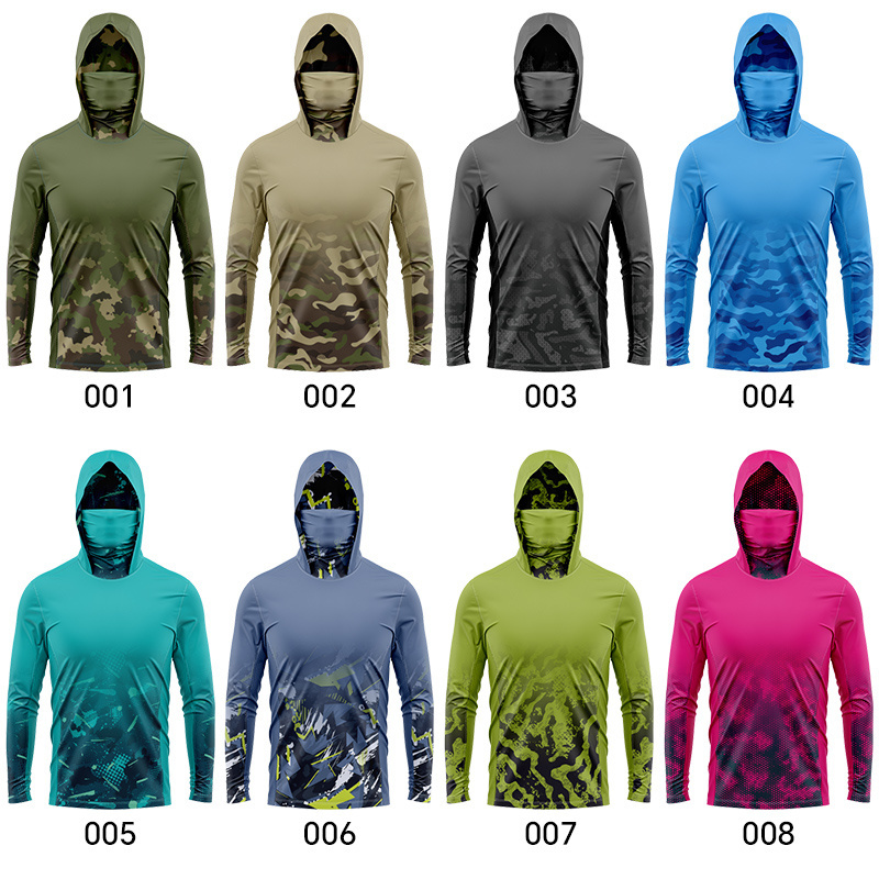 High quality hooded mask long sleeve Outdoor Sports Fishing Wear quick drying custom logo UV protection long fishing shirt