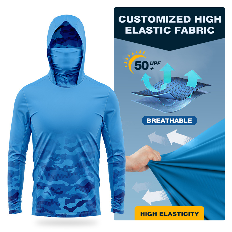 High quality hooded mask long sleeve Outdoor Sports Fishing Wear quick drying custom logo UV protection long fishing shirt